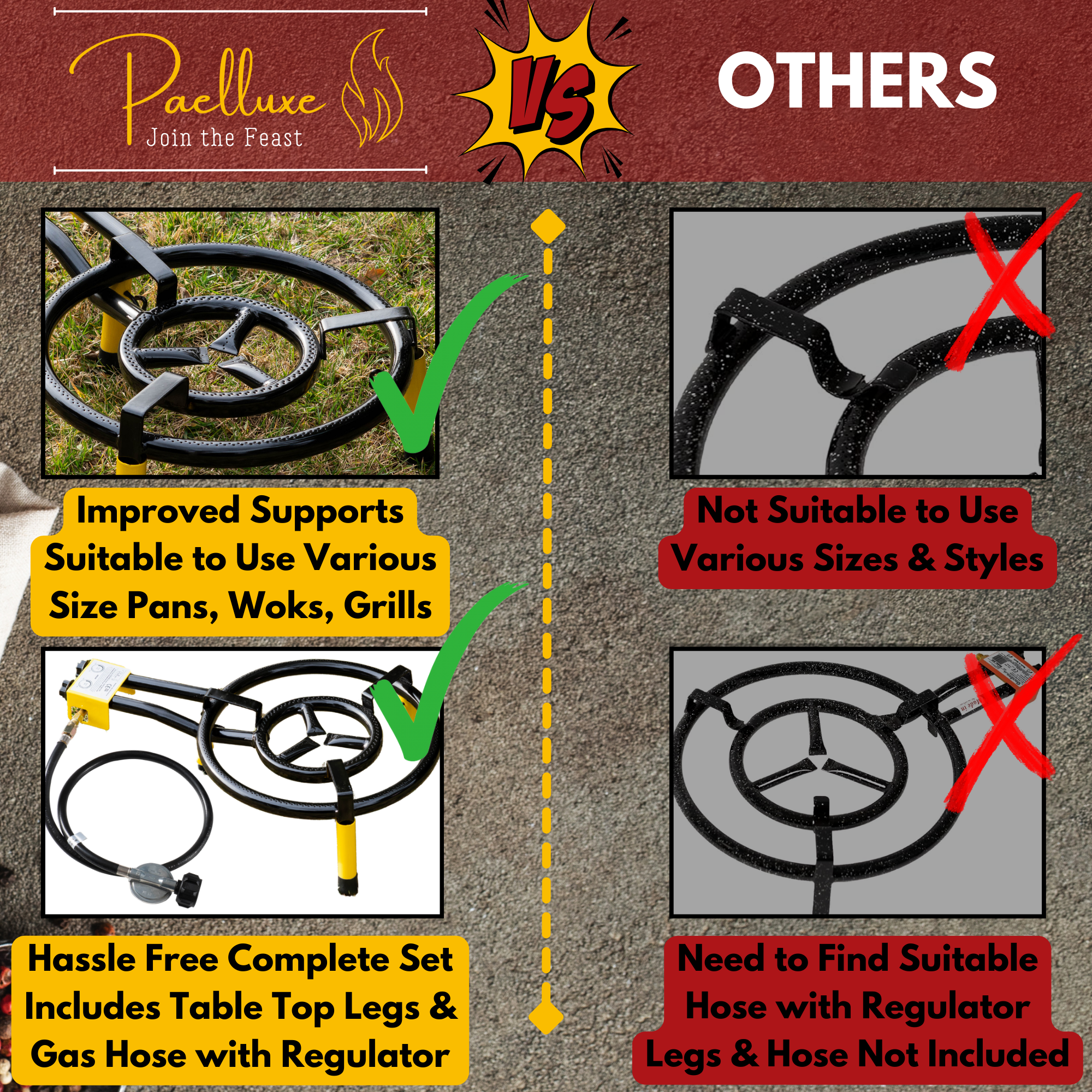 Paelluxe 16 Inch Paella Burner with Table Top Stand