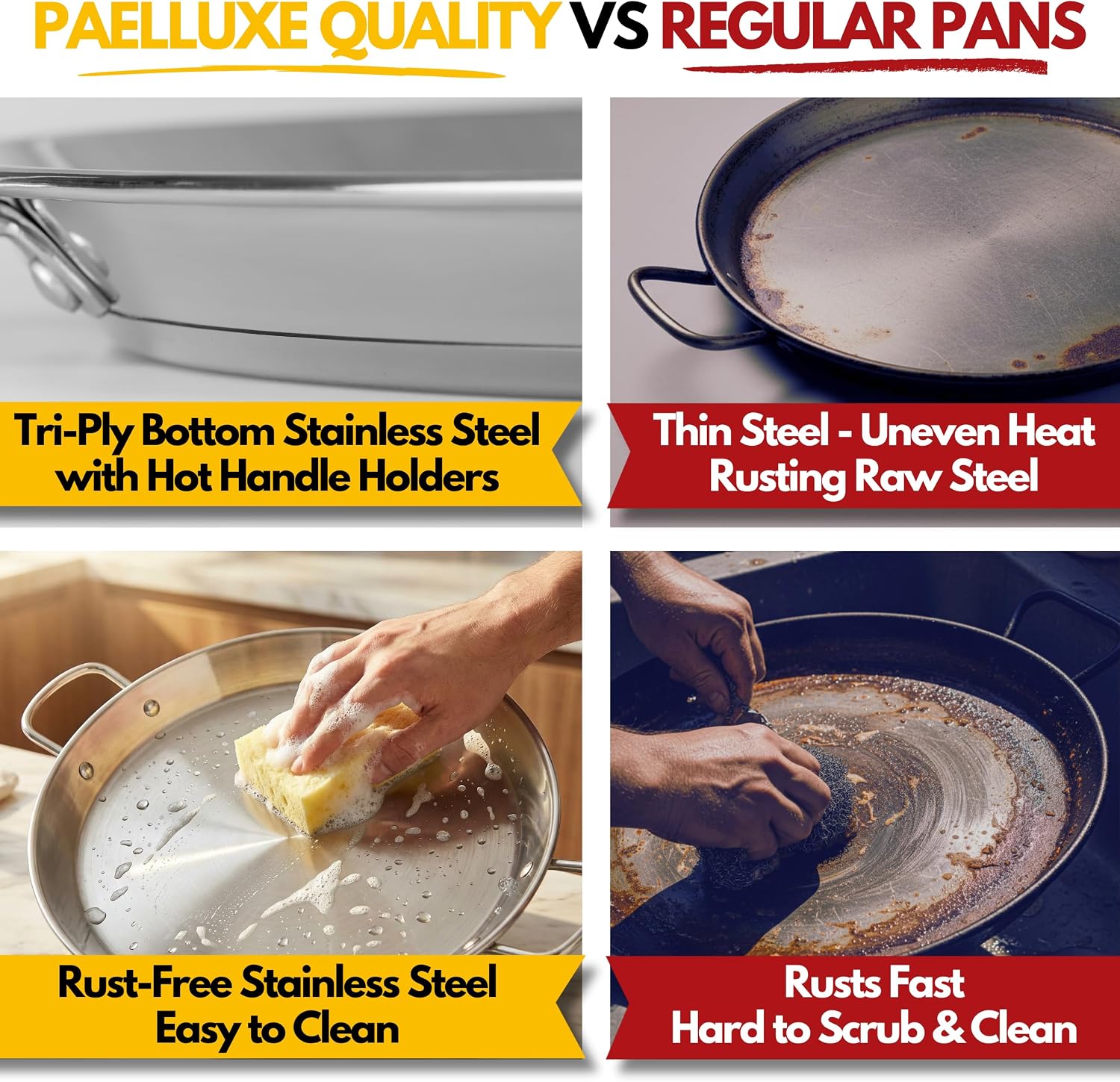 Paelluxe 12" Stainless Steel Paella Pan - 4 Servings