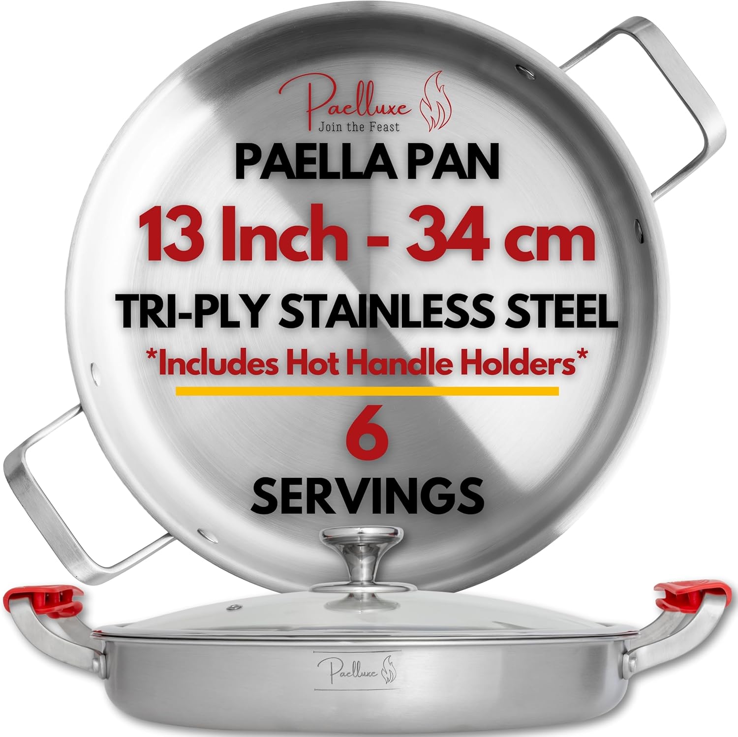 Paelluxe 13" Stainless Steel Paella Pan with Lid