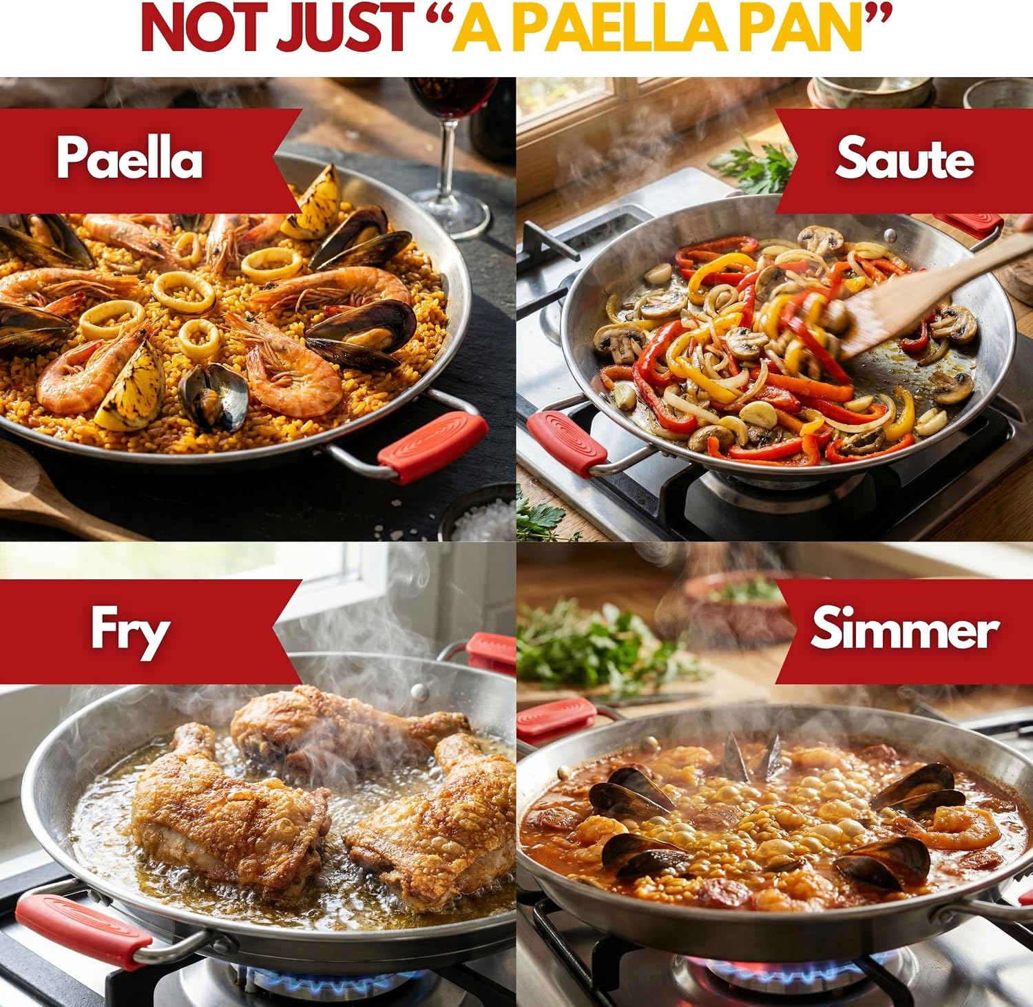 Paelluxe 12" Stainless Steel Paella Pan - 4 Servings