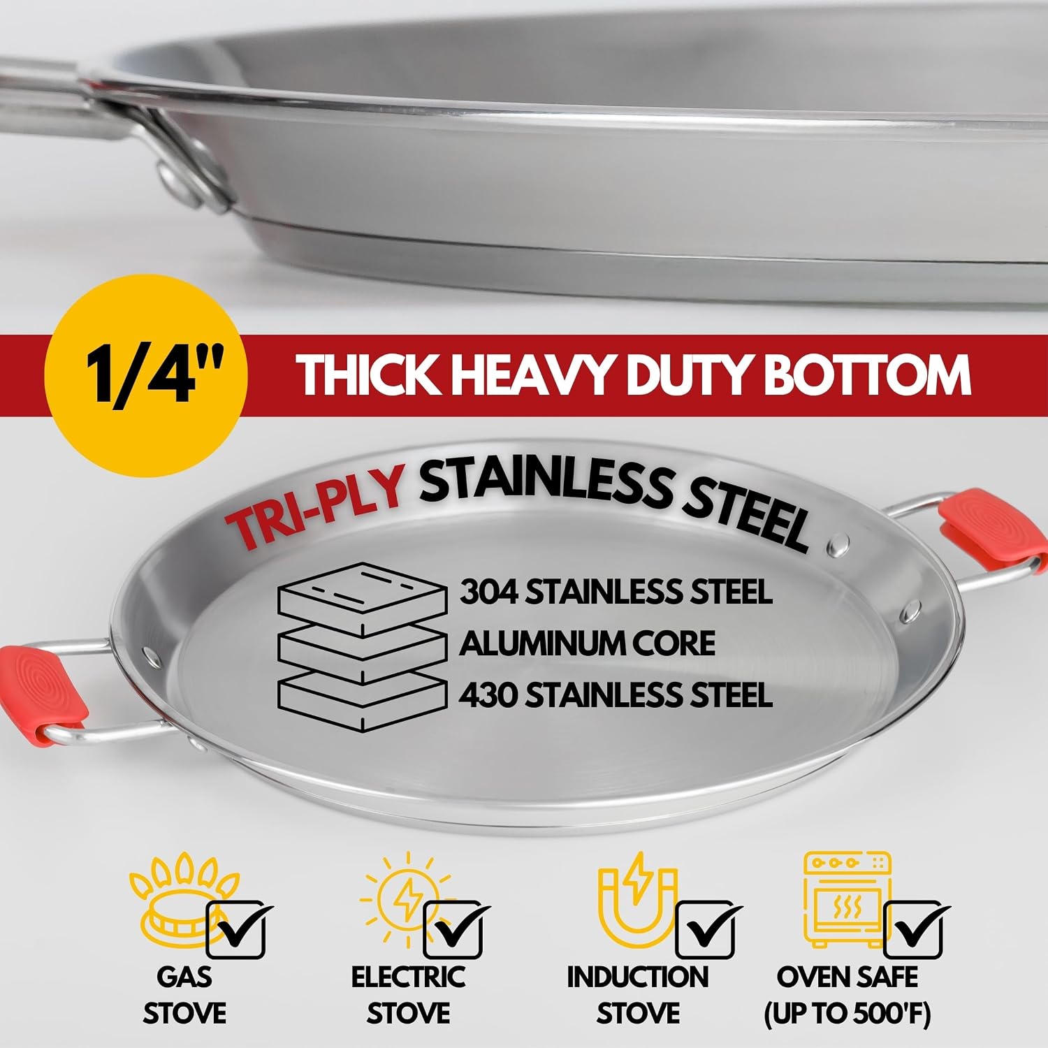 Paelluxe 20" Stainless Steel Paella Pan - 14 Servings