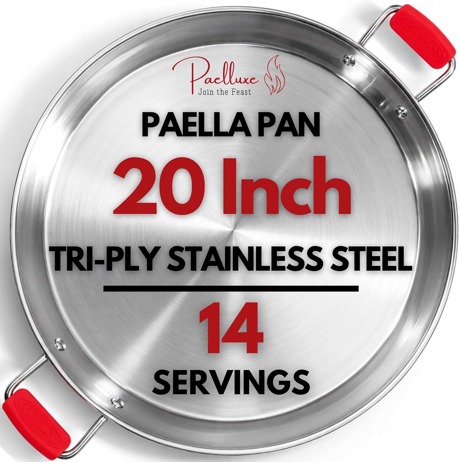 Paelluxe 20" Stainless Steel Paella Pan - 14 Servings