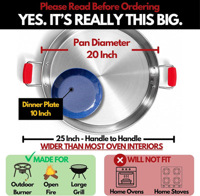 Paelluxe 20" Stainless Steel Paella Pan - 14 Servings