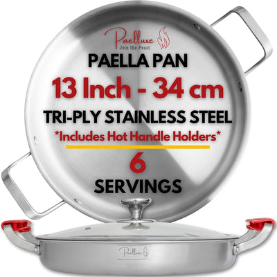Paelluxe 13" Stainless Steel Paella Pan with Lid