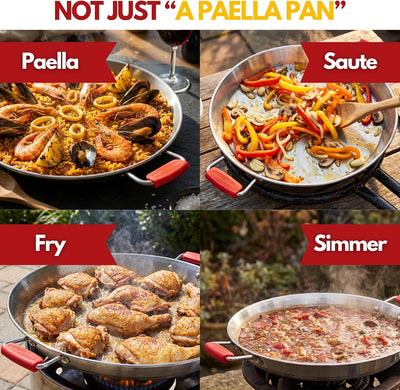 Paelluxe 20" Stainless Steel Paella Pan - 14 Servings