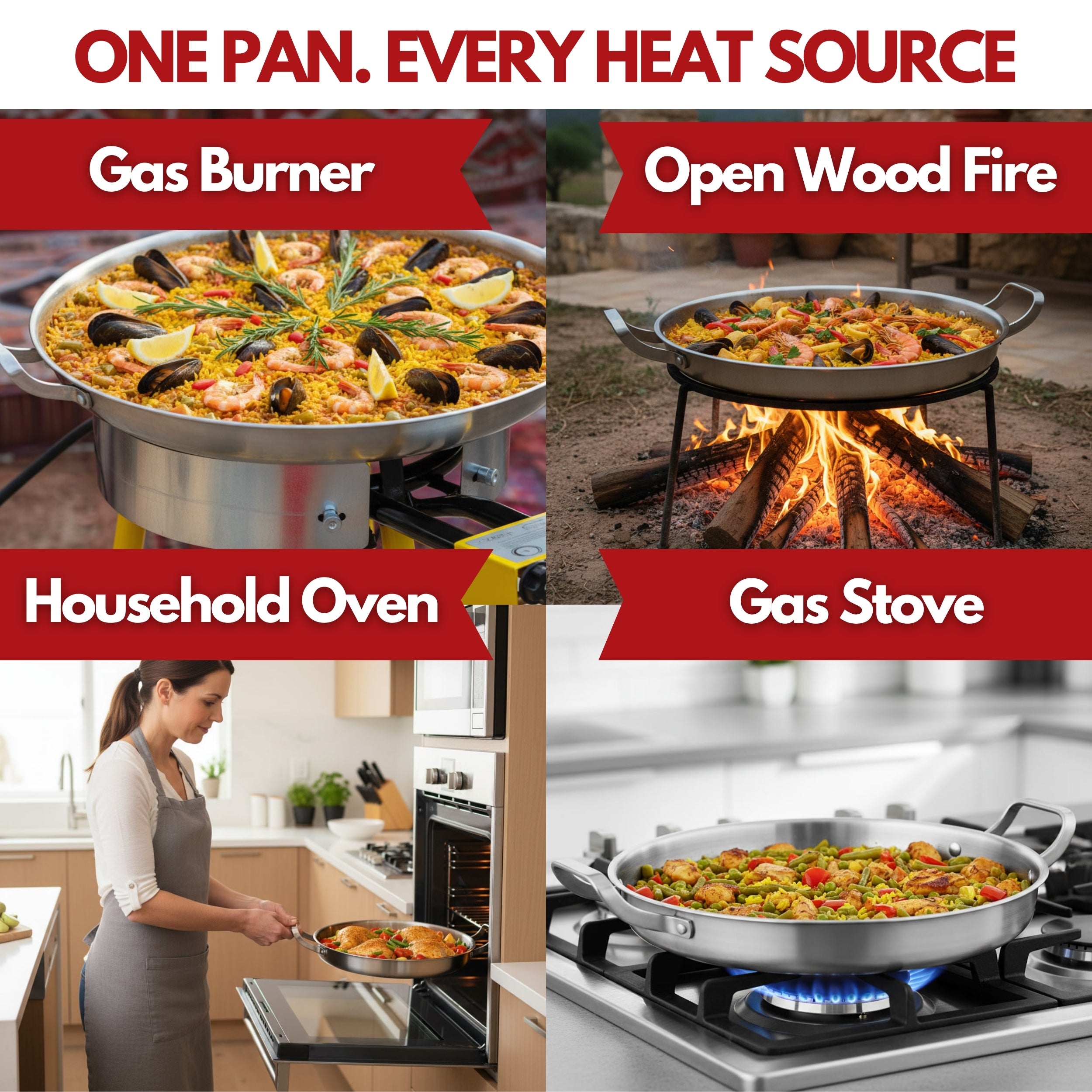Paelluxe 13" Stainless Steel Paella Pan with Lid