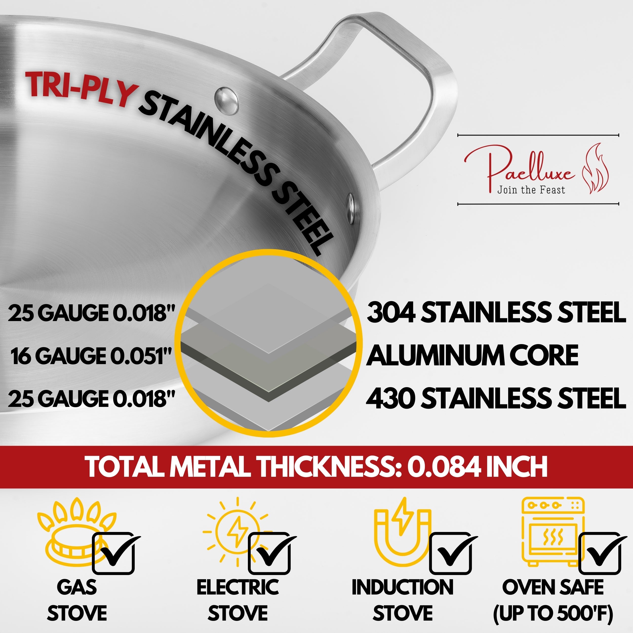 Paelluxe 13" Stainless Steel Paella Pan with Lid