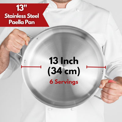 Paelluxe 13" Stainless Steel Paella Pan with Lid