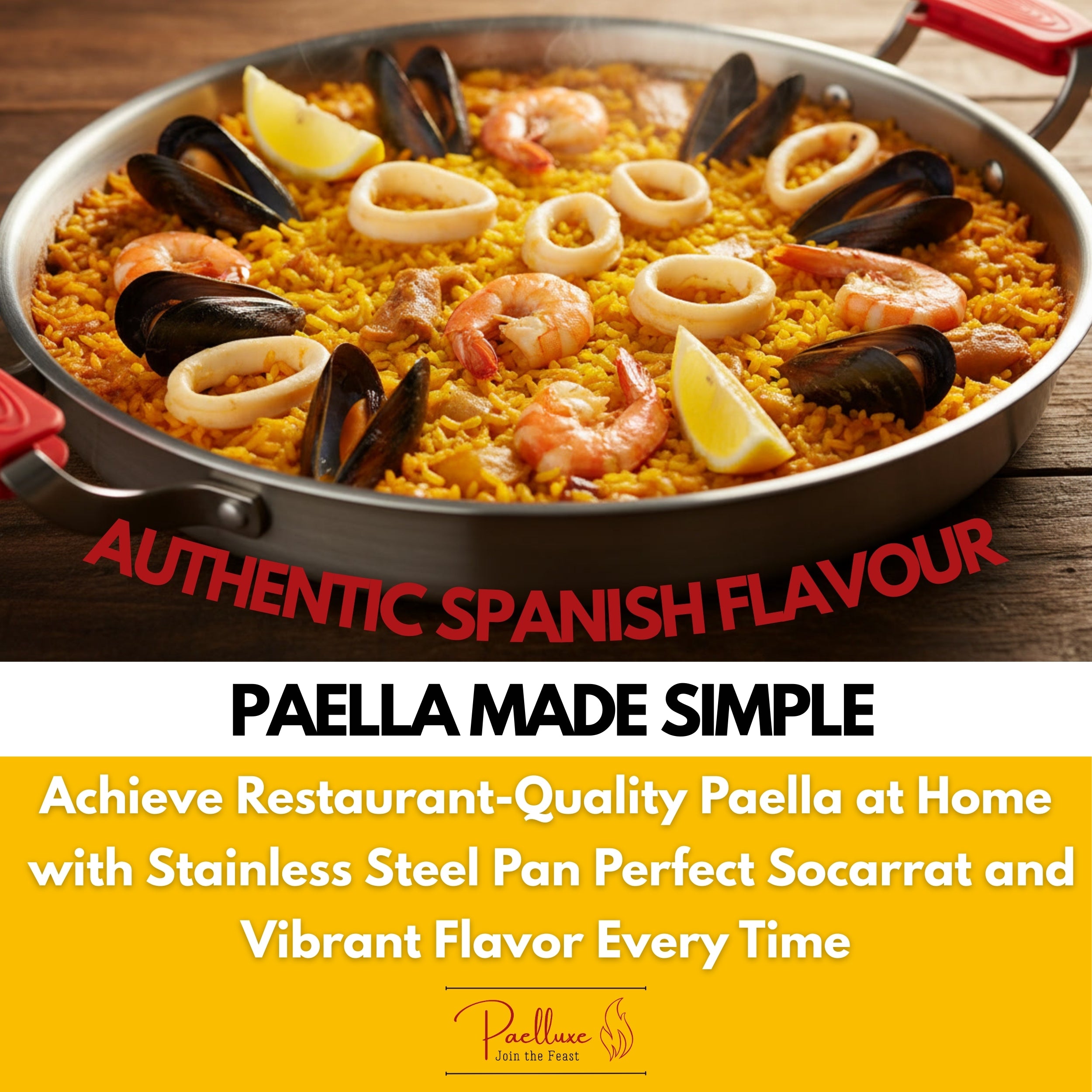 Paelluxe 13" Stainless Steel Paella Pan with Lid