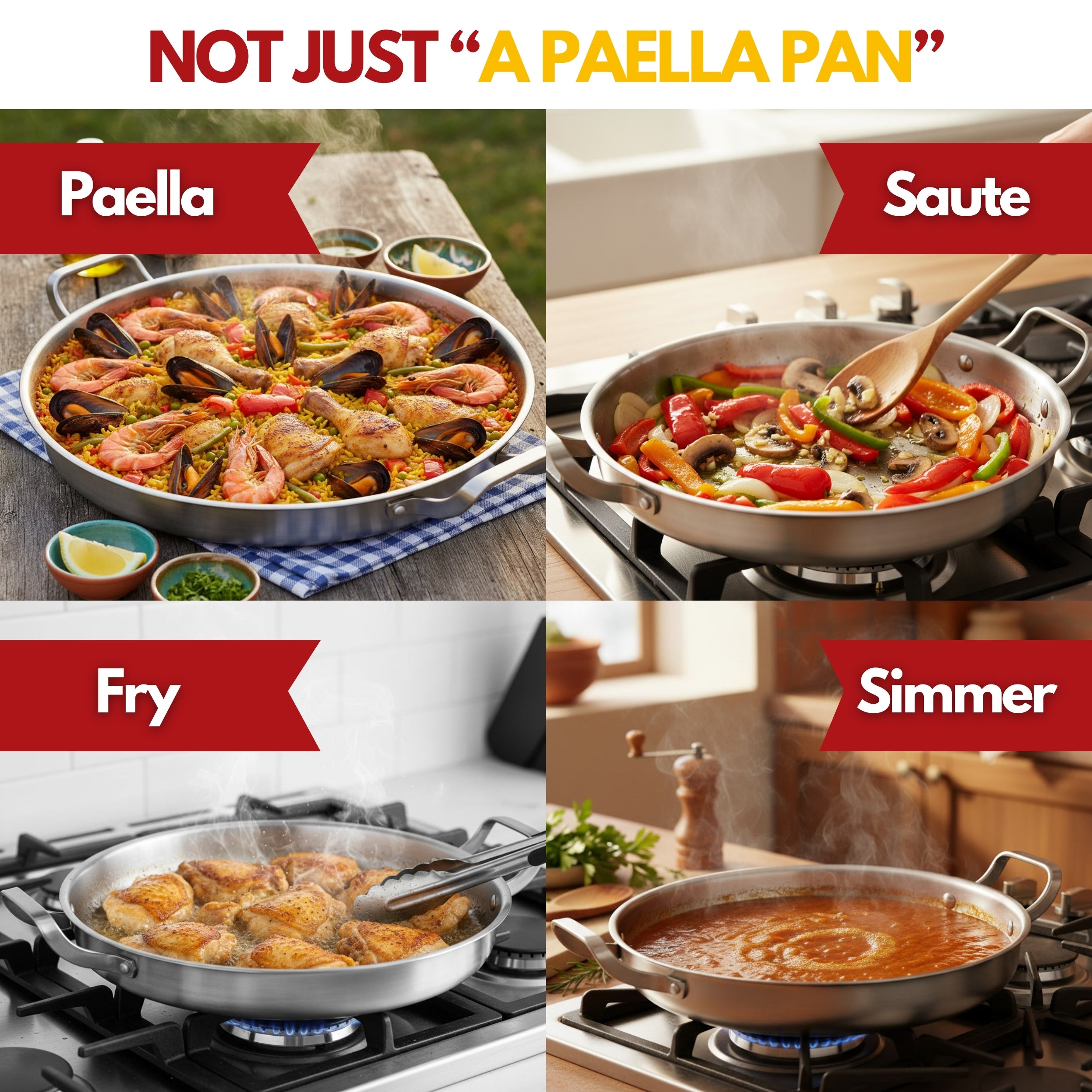 Paelluxe 13" Stainless Steel Paella Pan with Lid